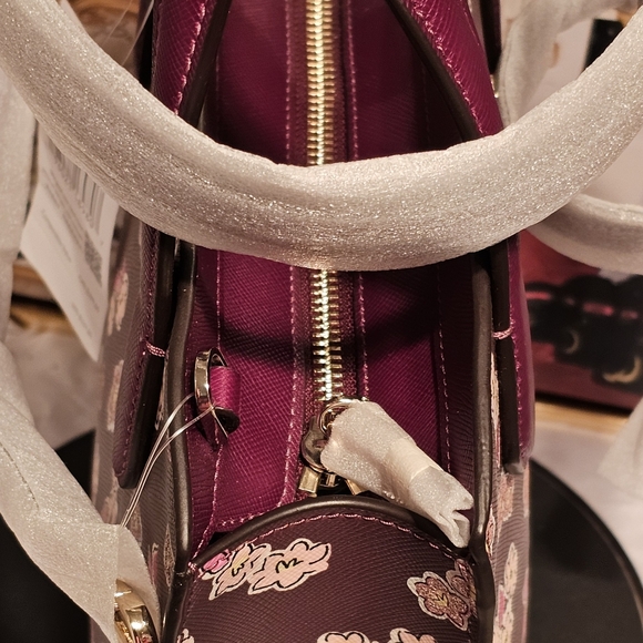 Kate Spade Tinsel Frosted Floral Deep Berry Satchel/Crossbody Bag - Picture 4 of 14